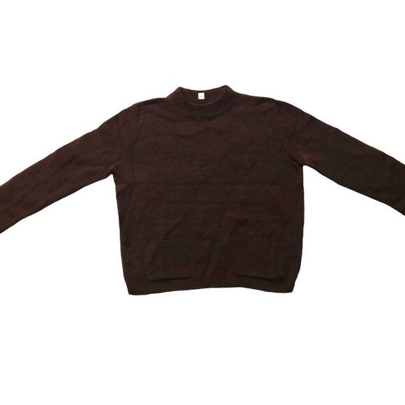 40s-80s Vintage Sweaters - Vintage 1940s Long Sleeve Dark Brown Crew Neck Knit Sweater w/ 2 Front Pockets